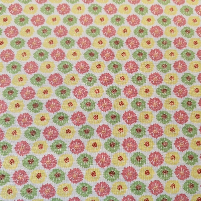 Fabric Freedom -Meadow Collection- Pink Yellow Green Flowers On White- FF334-1